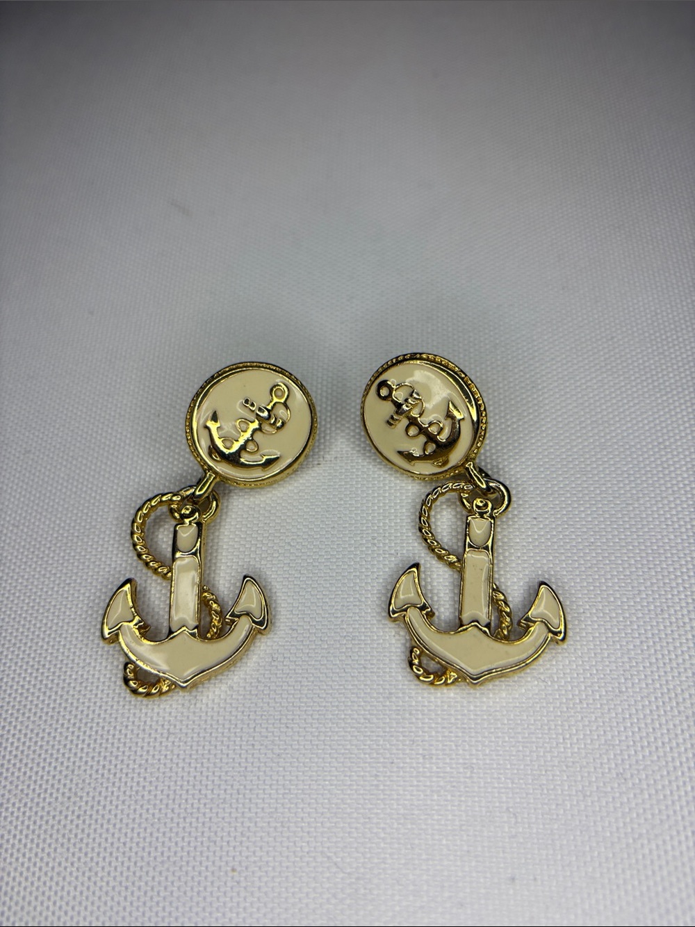 Park lane anchor crème enamel statement dangling earrings